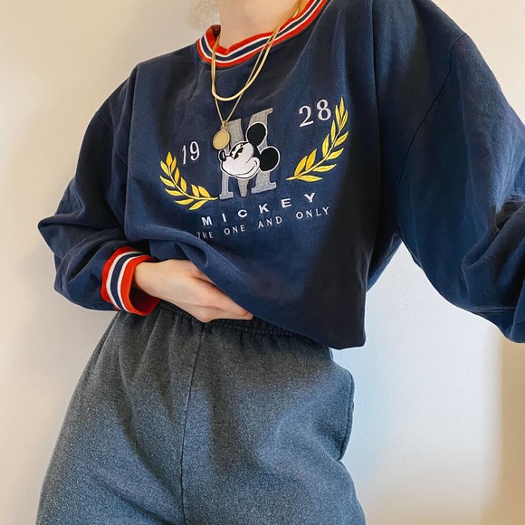 Vintage Tops - VTG 1928 Mickey Mouse Disney Navy Sweatshirt